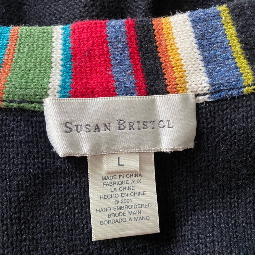 Susan Bristol "When Pigs Fly" Vintage Black Embroidered Full-Zip Cardigan Large - Picture 6 of 7